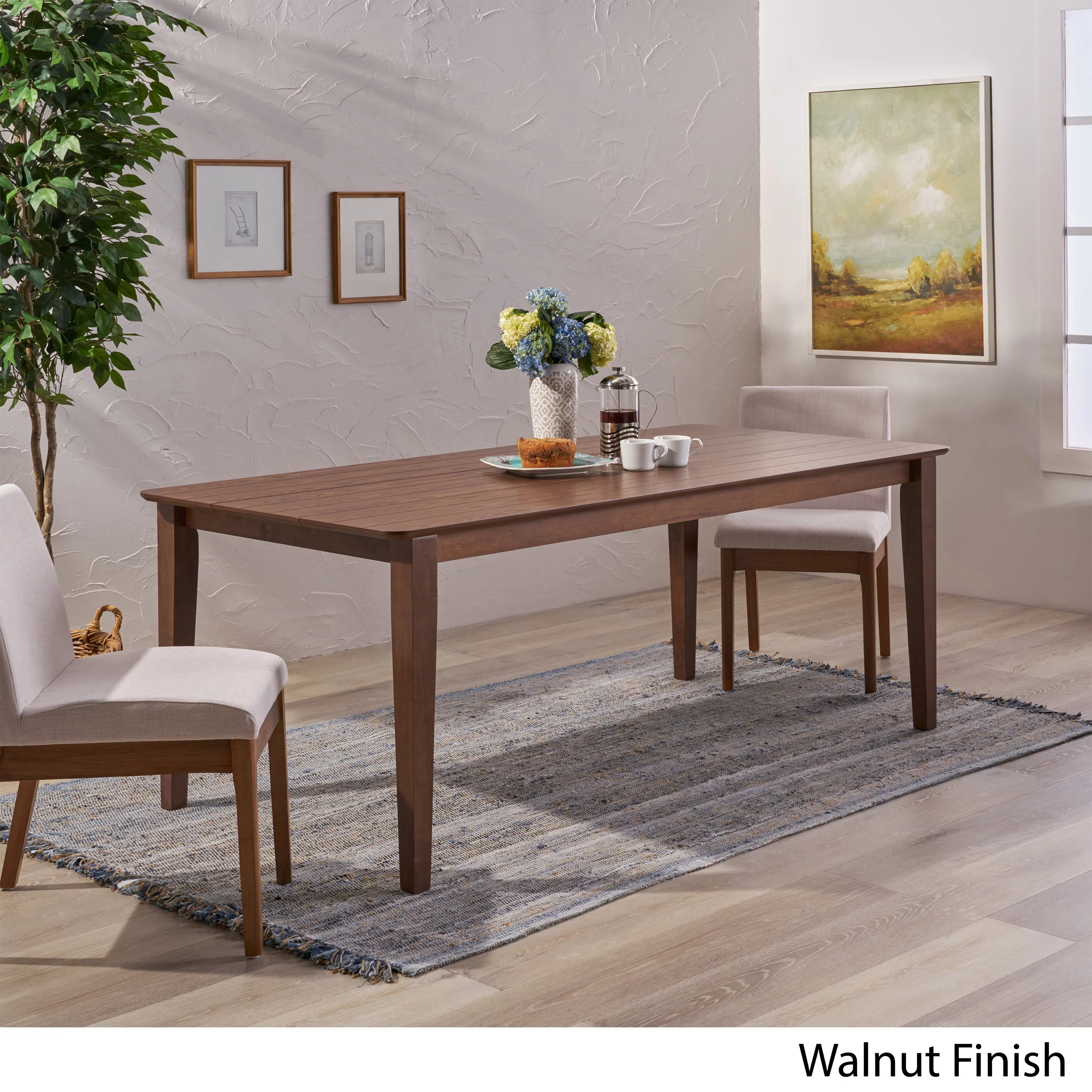 Noble House Lylah Rectangular 8 Seat Farmhouse Dining Table, Walnut Finish