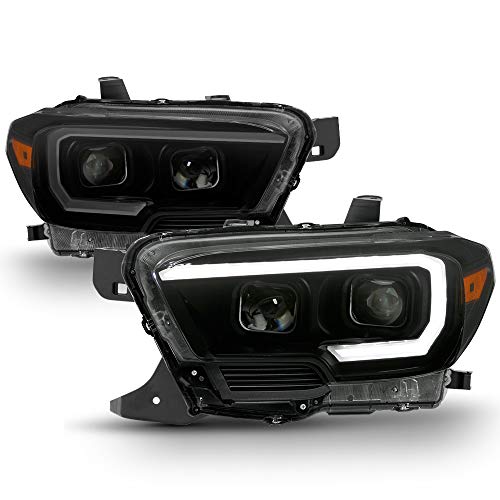 ACANII - Black Smoked LED Sequential DRL Headlamps For 2016-2022 Toyota Tacoma SR W/O DRL Headlights Driver & Passenger