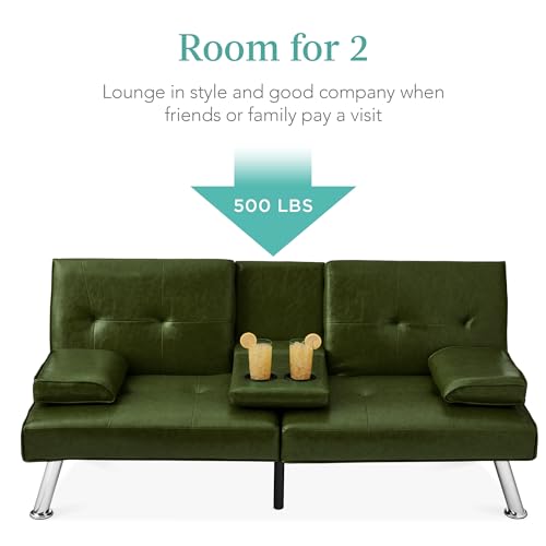 Best Choice Products Faux Leather Upholstered Modern Convertible Futon, Adjustable Folding Sofa Bed, Guest Bed w/Removable Armrests - Blue