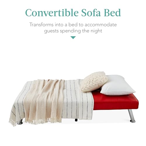 Best Choice Products Faux Leather Upholstered Modern Convertible Futon, Adjustable Folding Sofa Bed, Guest Bed w/Removable Armrests - Blue