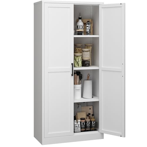 MIOCASA Metal Storage Cabinet - Multi-Purpose Buffet Sideboard Cabinet with Adjustable Shelf & Leveling Feet, Heavy-Duty Steel Design for Living Room, Kitchen, Entryway (Black)