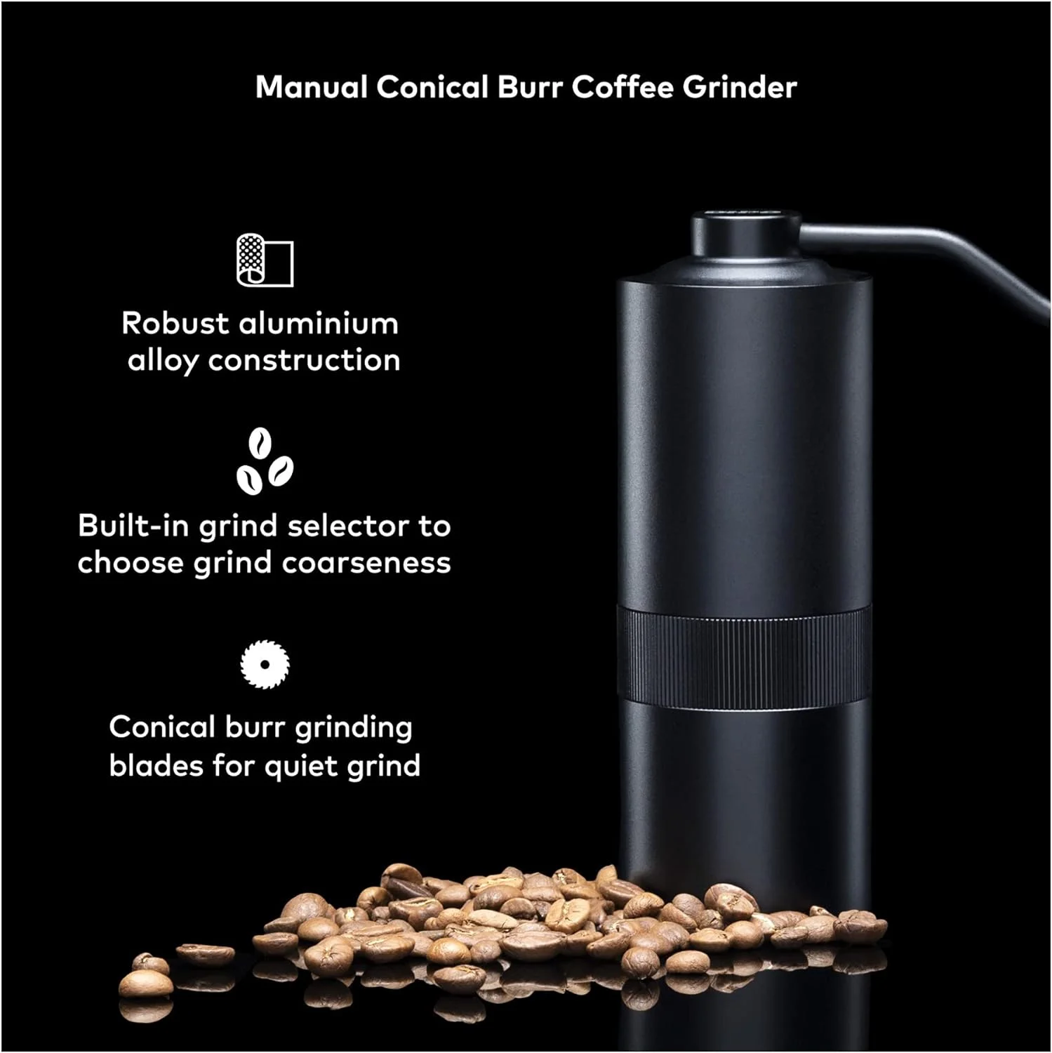 Artisan Series Aluminum Alloy Manual Conical Burr Mill Coffee Grinder With Adjustable Setting - Whole Bean Burr Coffee Grinder For Aeropress, Drip Coffee, Espresso, French Press, Turkish Brew