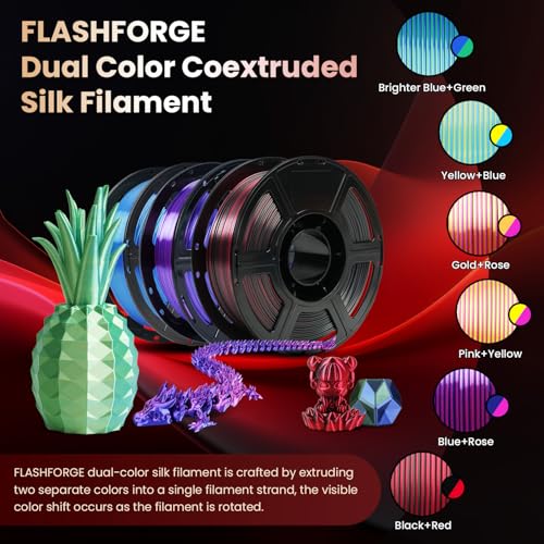 FLASHFORGE Silk PLA 3D Printer Filament, Silk Shiny Fast Color Change, Multicolored Silk PLA Gradient Filament 1.75mm 1KG (2.2lbs), Silk Texture & Ultra-High Glossiness, Silk Dual Color Gold&Rose