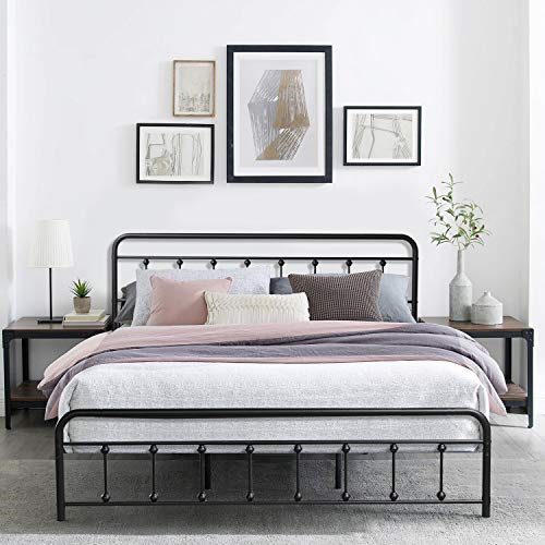 VECELO White Victorian Style Metal Bed Frame with Headboard and Footboard Under Bed Storage No Box Spring Needed Strong Slat Suppor Bed Frame Full Size