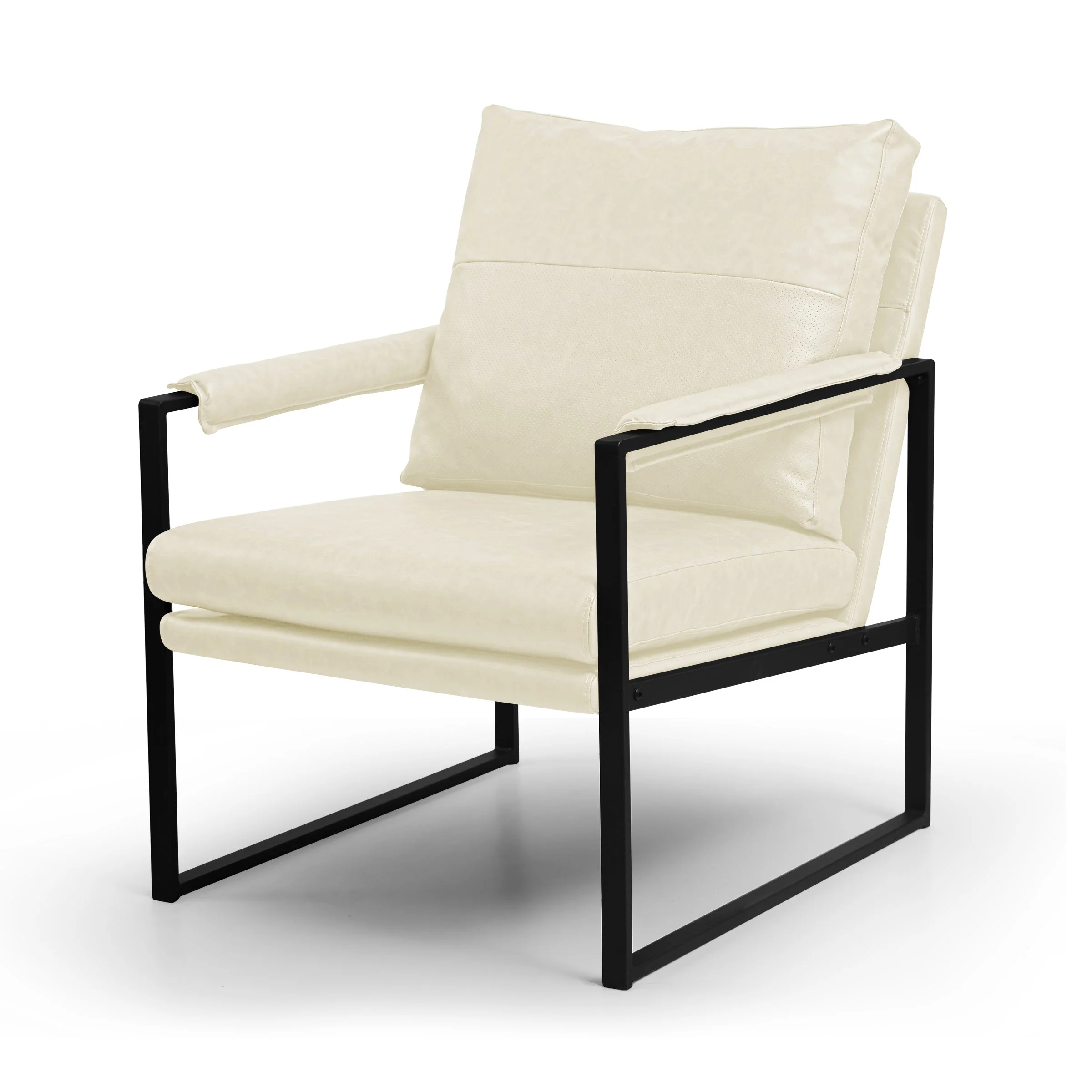 Subrtex Metal Frame Accent Chair Faux Leather (1 Pack, White)