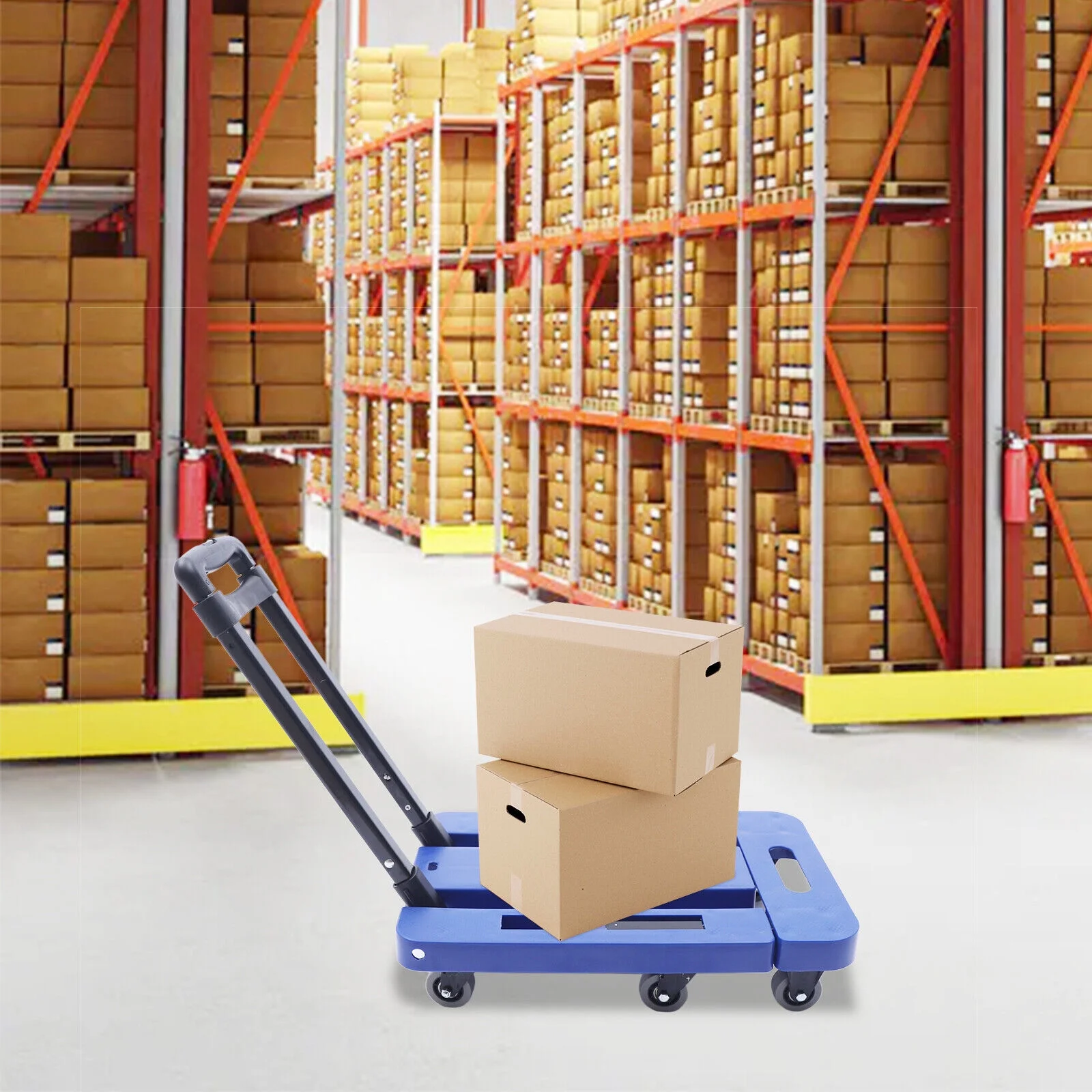 220lbs Carrying Cart Folding Dolly Trolley W/ 6 Wheels