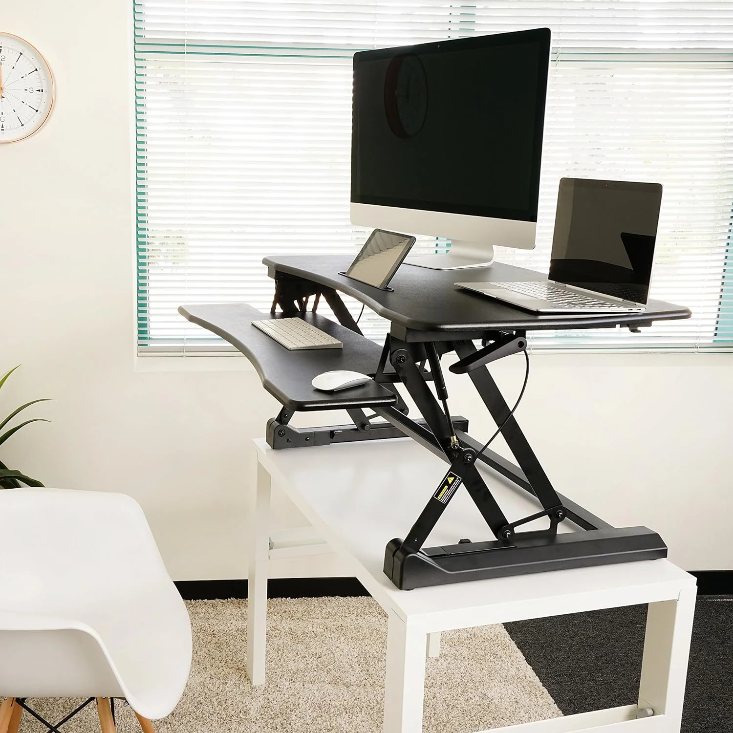 Standing Desk Converter 35 Inches - Height Adjustable Sit Stand Up Desk Riser Fits Dual Monitors, Laptop Stand, Desktop Computer Station For Home Office With Pneumatic Spring - Black