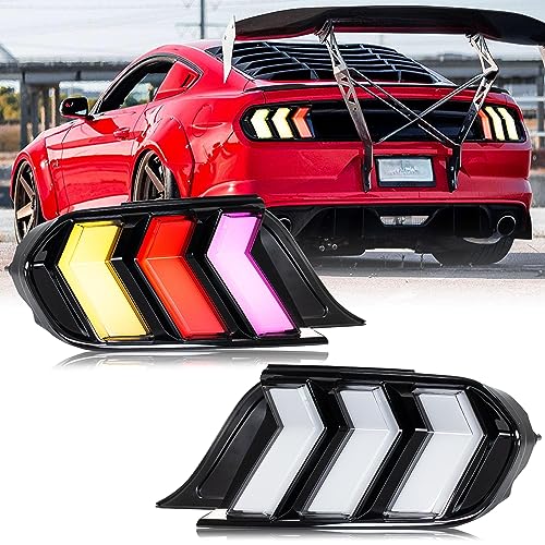 inginuity time LED Tail Lights for Ford Mustang 2015-2022 GT Sequential Rear Lamps Strat-up Animation Amber/Red Turn Signal Kit Assembly