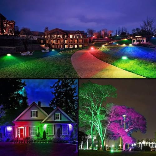 Led Flood Light 30W, 300W Equivalent 3000 LM Outdoor Color Changing Led Stage Landscape Lights, Bluetooth RGBW Smart Floodlights 2700K & 16 Million Colors&Timing& Music Sync, IP66，US 3-Plug (2 Pack)