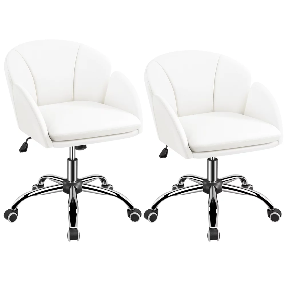 Yaheetech Swivel Rolling Desk Chair Makeup Vanity Chair with Armrests, White