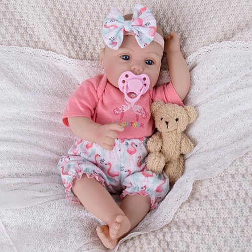 Milidool Lifelike Reborn Baby Dolls Girl, Realistic Silicone Baby Doll Real 22 inch Weighted Soft Body Newborn Girl Doll with Feeding Toy Accessories Gift Set