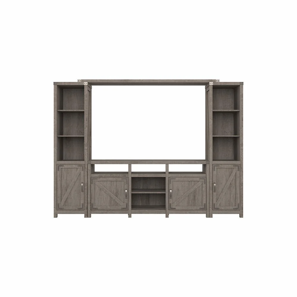 Bush Furniture 65W Farmhouse Entertainment Center with Shelves Restored Gray