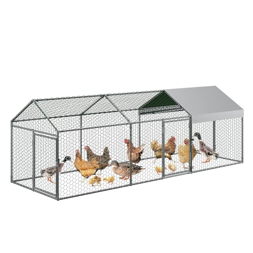 Garvee Large Metal Chicken Coop, Chicken Runs for Yard with Waterproof and Anti-UV Cover, Portable Chicken coop for Outdoor Chicken Rabbit Duck, Silver, 120