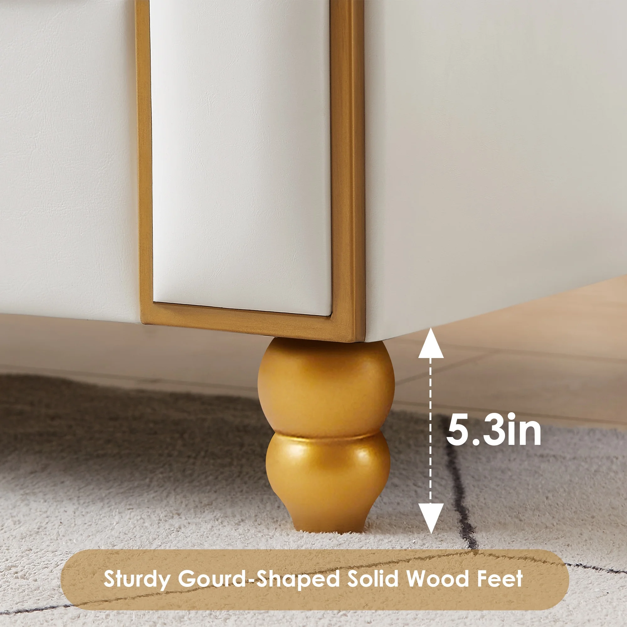 Homfa 3 Seater Sofa, 78.7'' Modern Large PU Button Upholstered Couch with Golden Wood Legs, White