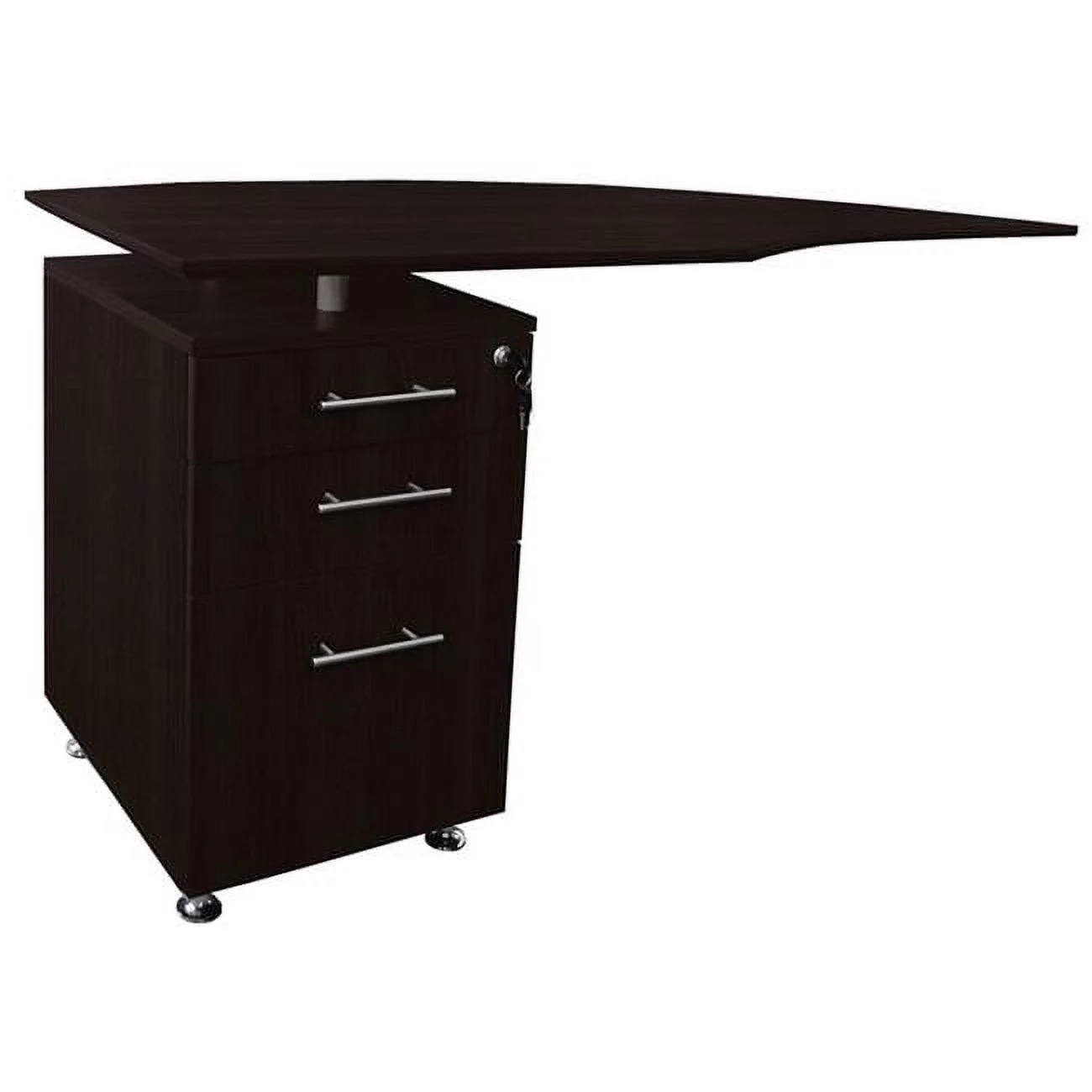 Mayline  63 in. Medina Left Curved Desk Return, Pencil-Box-File Pedestal - Mocha - 29.5 x 63 x 24 in.