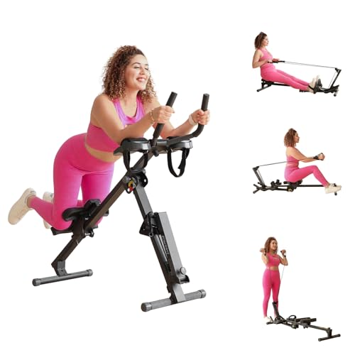 TOUSAINS 3 in 1 Adjustable AB Machine for Stomach Workout with 3 Heights, Foldable Rowing Machine for Home Gym with Comfortable seat & LCD Display Monitor, 330lbs Weight Capacity