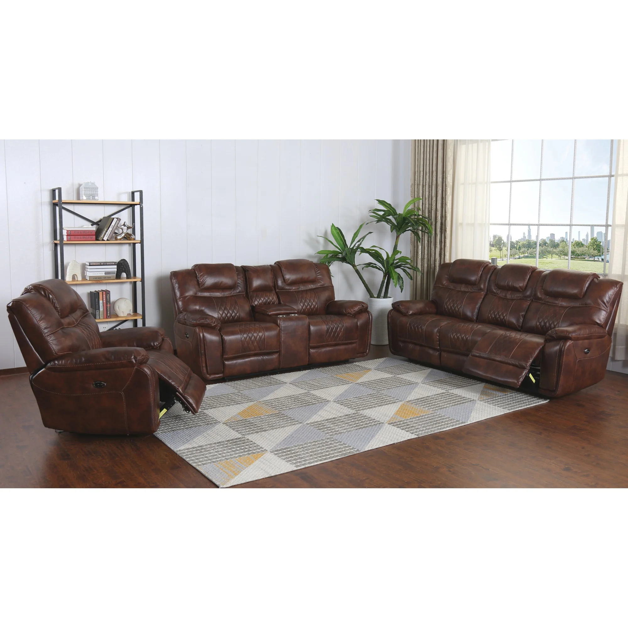 Sunset Trading Diamond Power Faux Leather Dual Reclining Loveseat in Brown