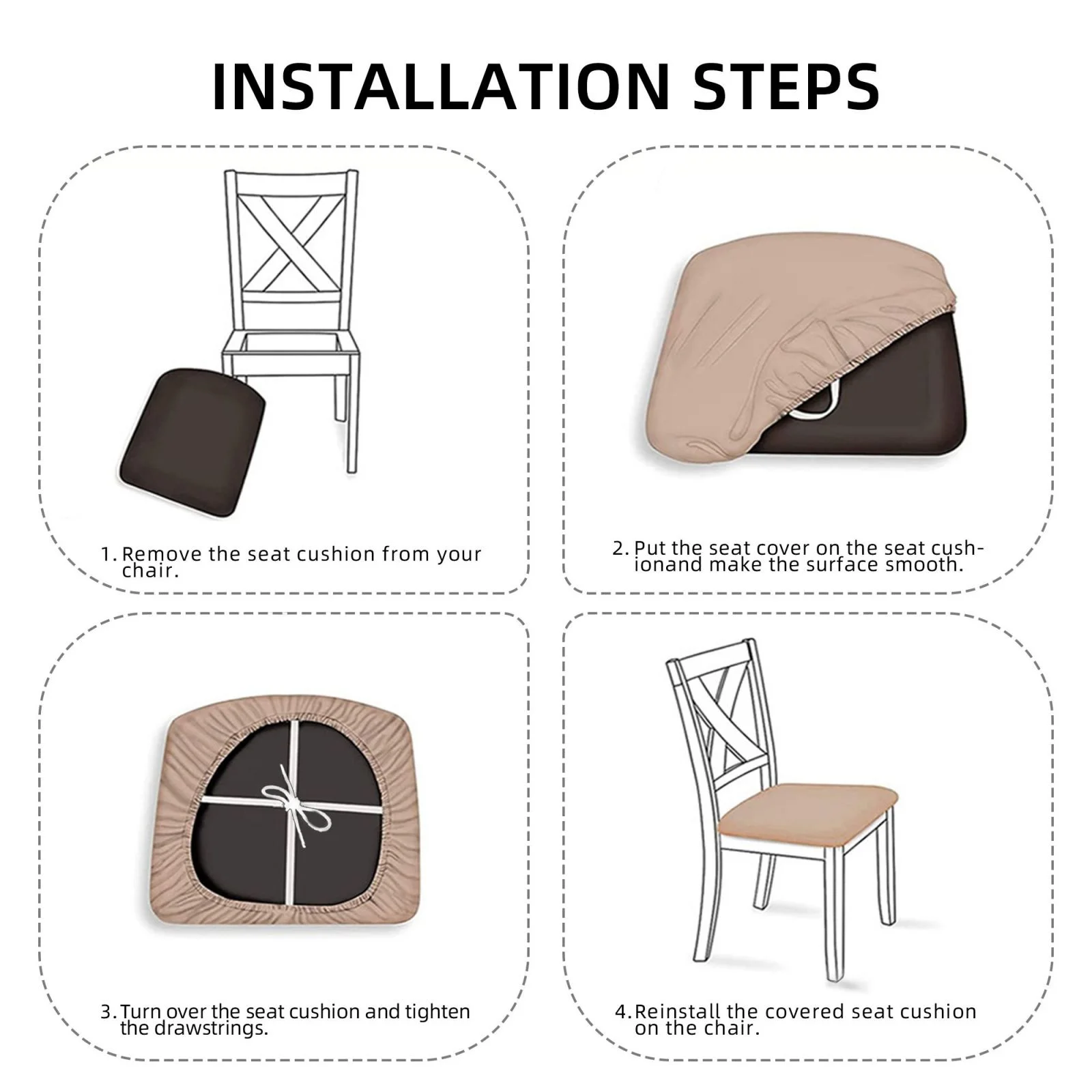 Junzan Similar To Leopard Print Print Dining Chair Seat Covers, Stretch Fitted Dining Room Upholstered Chair Seat Cushion Cover