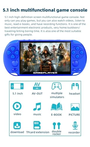 JXD Multifunctional Video Game Console 5.1 inch 7500 Free Retro Games Handheld Game Console Portable Pocket Children's Game Player Mini Arcade Emulator Device mp3/4 Holiday(Black)