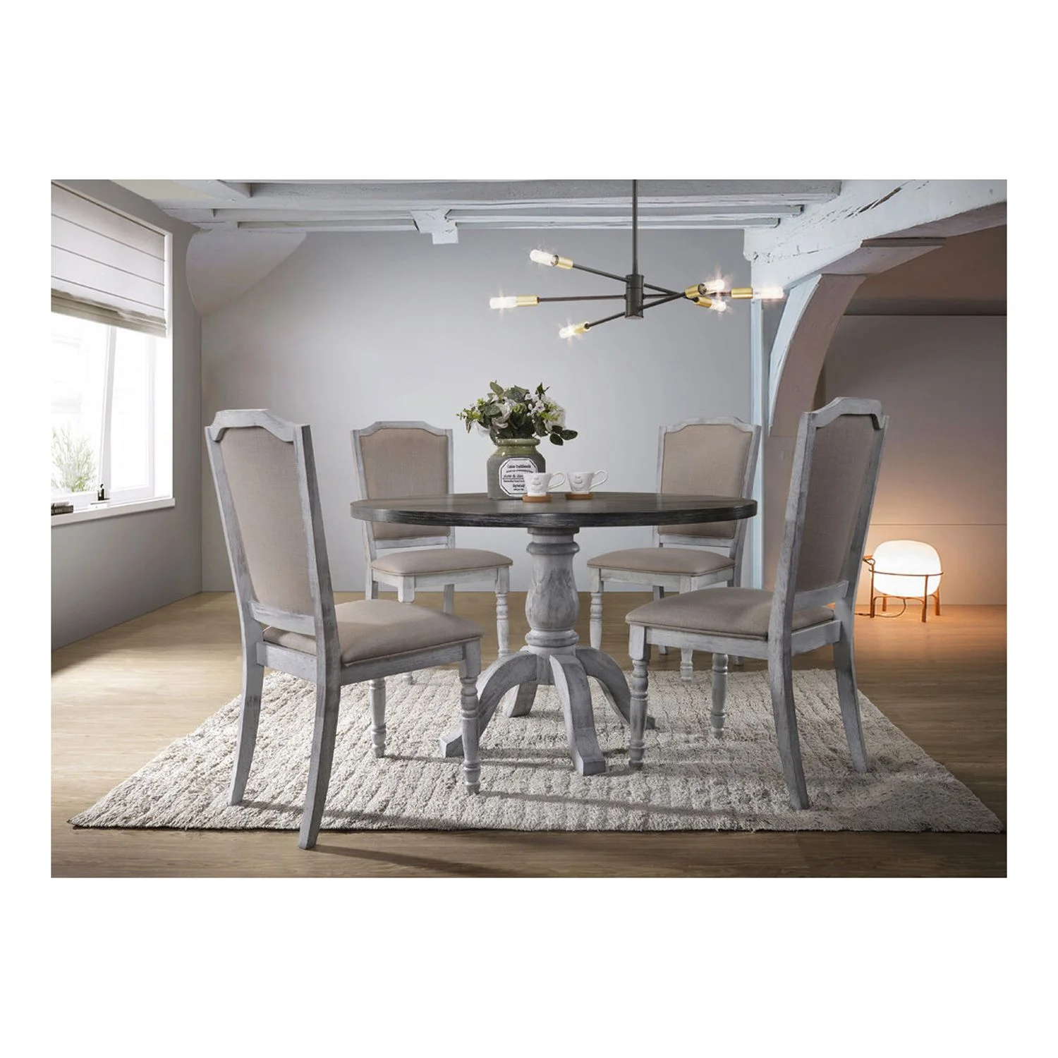 Best Master Farmhouse Style Wood Round Dining Table in Weathered Gray