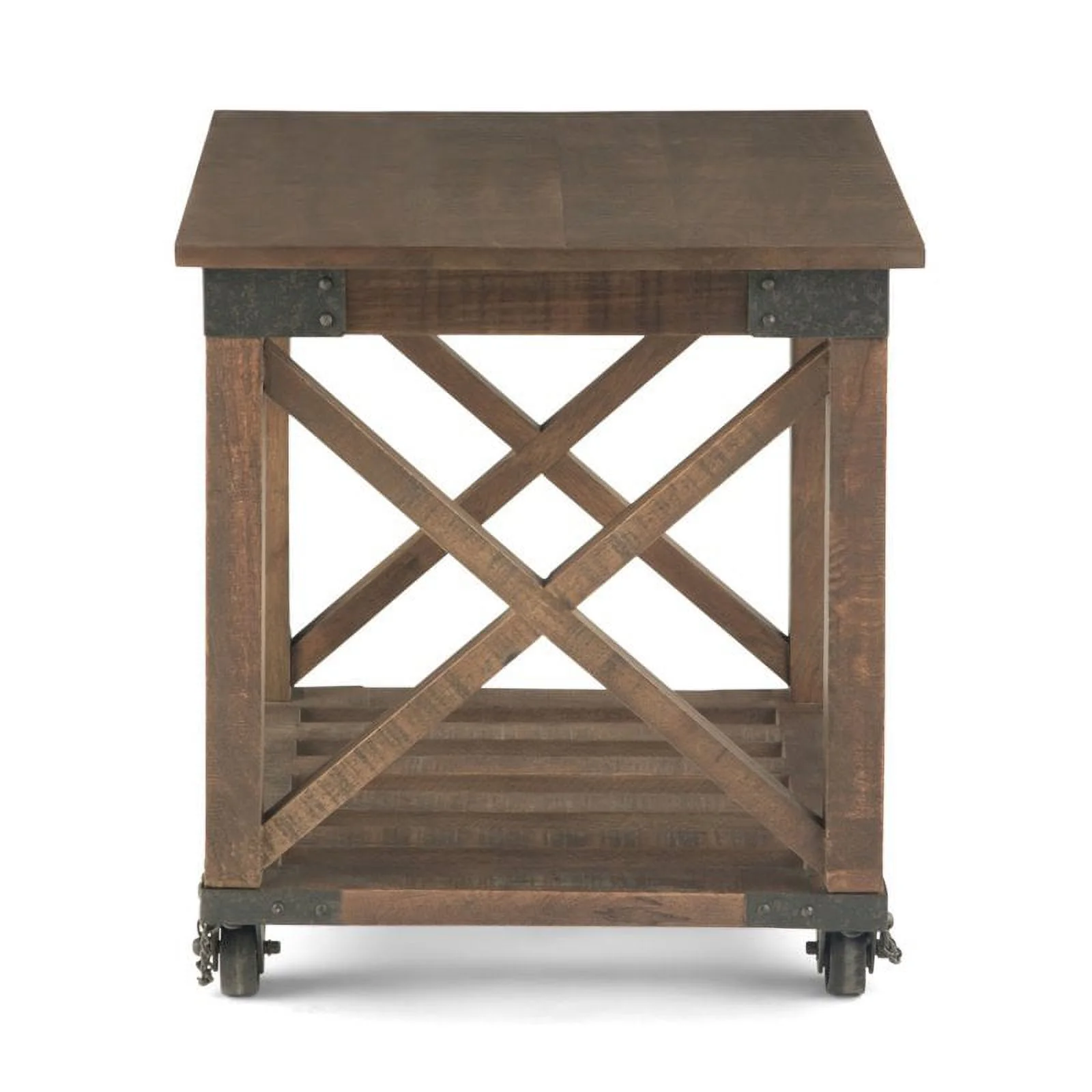 Pemberly Row Farmhouse Solid Wood End Table in Distressed Dark Brown