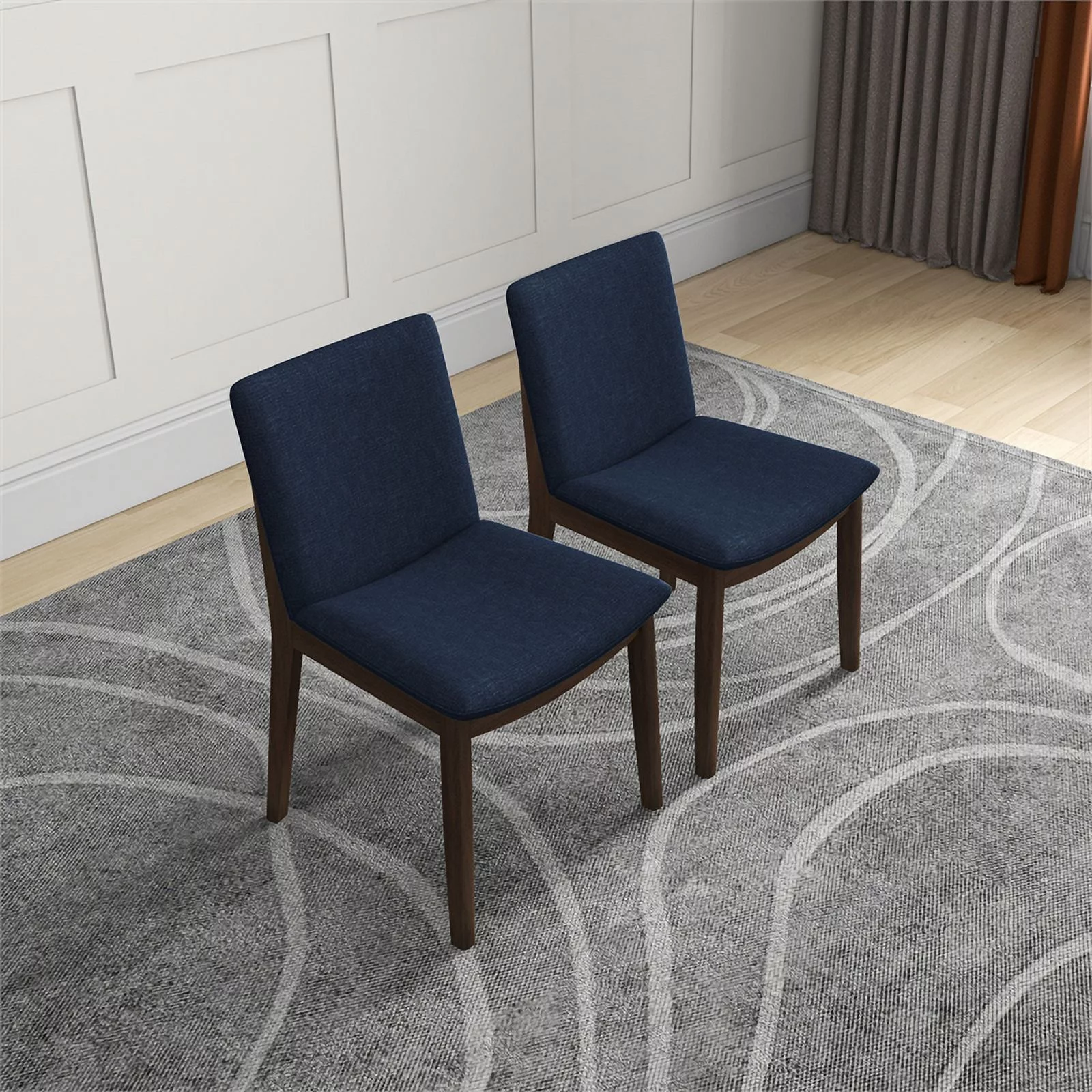 Pemberly Row Mid-Century Modern Fabric Dining Chair in Navy Blue (Set of 2)