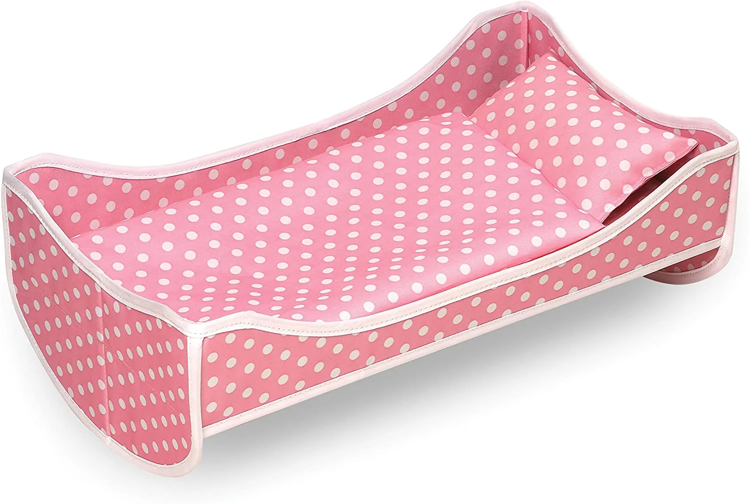 Badger Basket 3-in-1 Trolley Doll Carrier with Rocking Bed and Bedding - Pink/Polka Dot-Material:100% Polyester Fabric