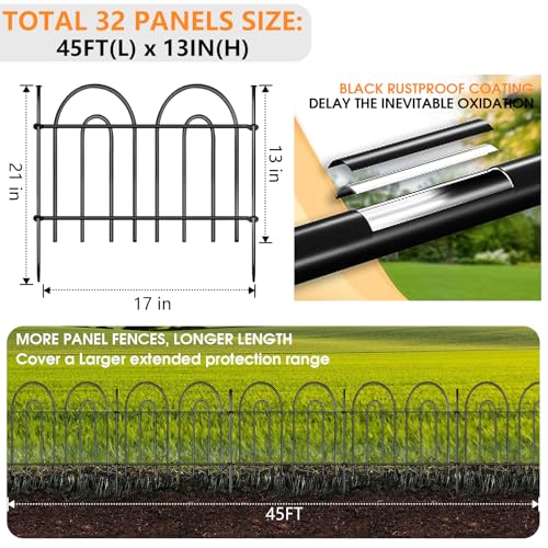 45ft X 21in Animal Barrier Fence, 32 Panels No Dig Fence for Dogs Rabbit, Anti Digging Defense Barrier Garden Edging Border, Rustproof Metal Arched Decorative Garden Fencing for Outdoor, Yard, Lawn