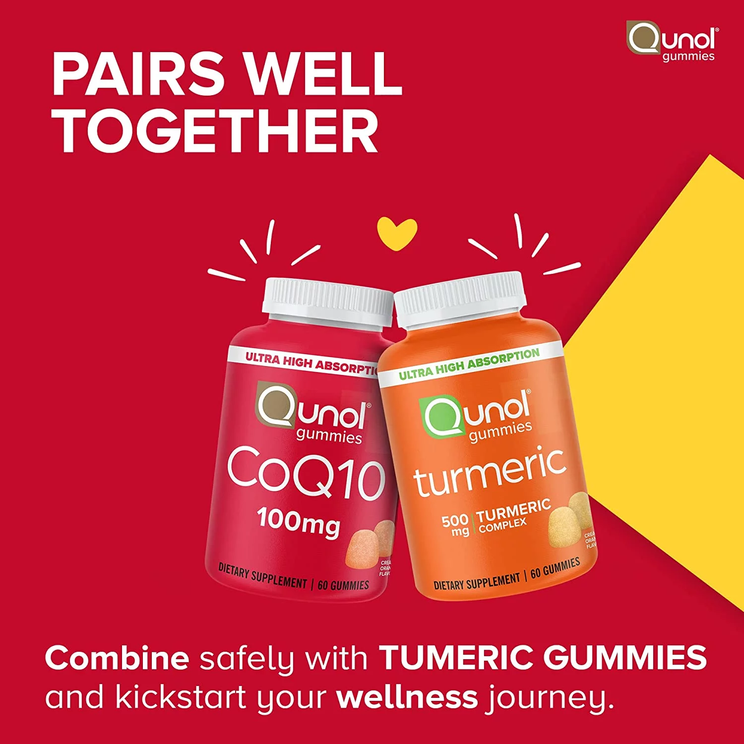 Qunol CoQ10 Gummies, 100mg CoQ10, Delicious Gummy Supplements, Coenzyme Q10 Helps Support Heart Health, Vegan, Gluten Free, Ultra High Absorption - 90 Count