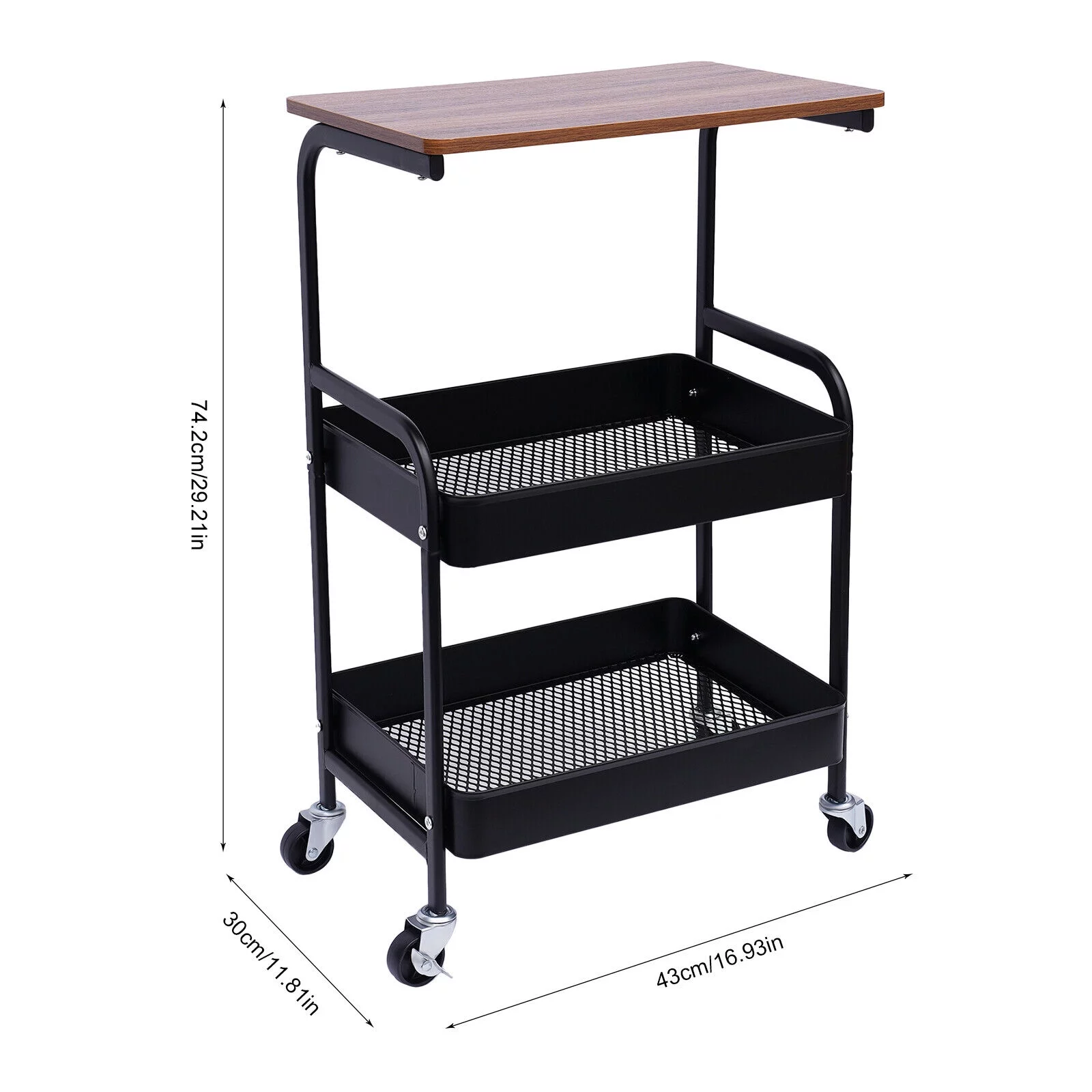 FETCOI 3 Tier Small Mobile Laptop Printer Cart Rolling Computer Stand for Small Space