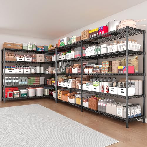 REIBII 73''W Storage Shelves Load 1650 LBS Metal Shelving 5-Tier Wire Shelving Unit for Storage Rack Adjustable Heavy Duty Metal Shelves for Pantry Kitchen Garage, 17.7