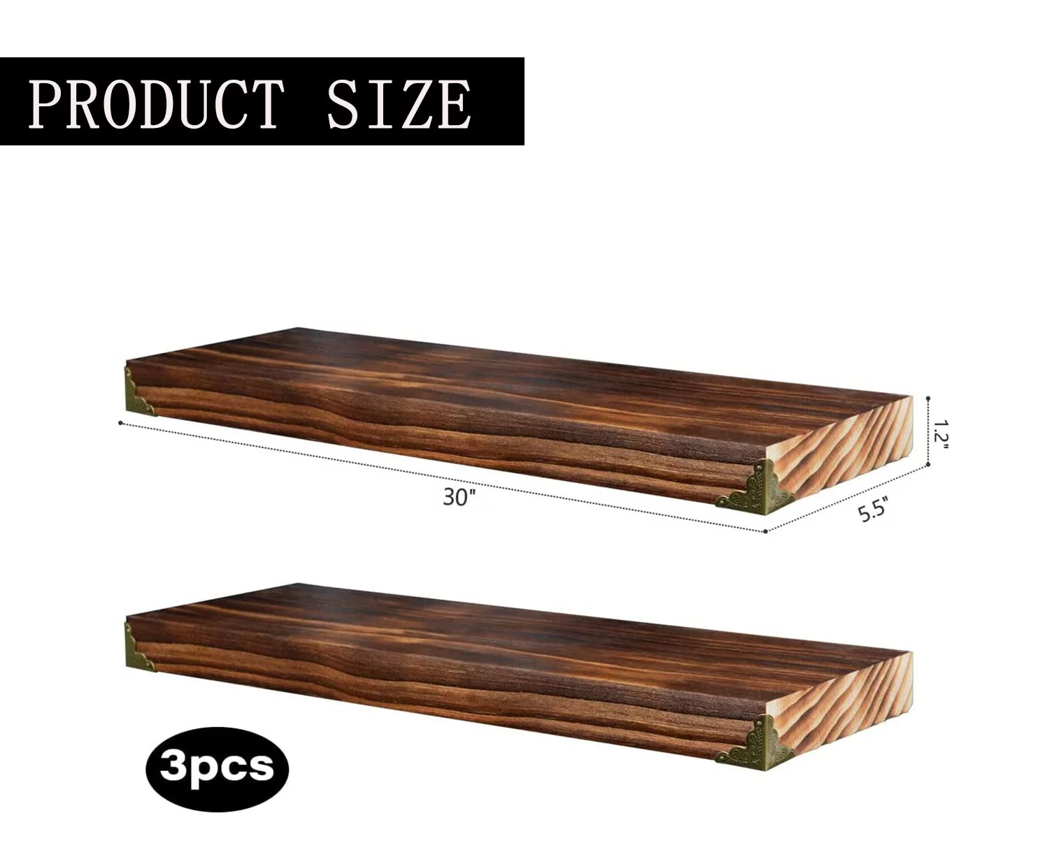 Natural Wood Floating Shelves Wall Mounted Farmhouse Wooden Shelf for Wall Decor Storage Rack Display Ledge Shelf Long Thick Wide Shelves Home Decor for Bathroom Bedroom Fire Wood 30′′-Set of 3