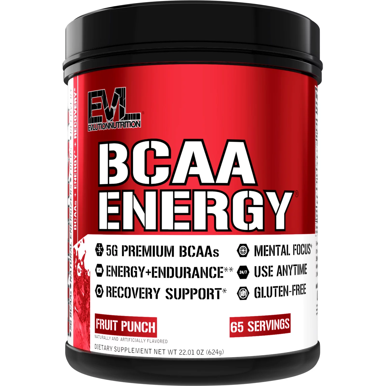 BCAA Powder - Evlution Nutrition Pre Workout BCAA Energy Powder 65 Servings - EVL BCAA Amino Acids Endurance & Muscle Recovery Drink - Fruit Punch Flavor with Vitamin B12 & Vitamin C