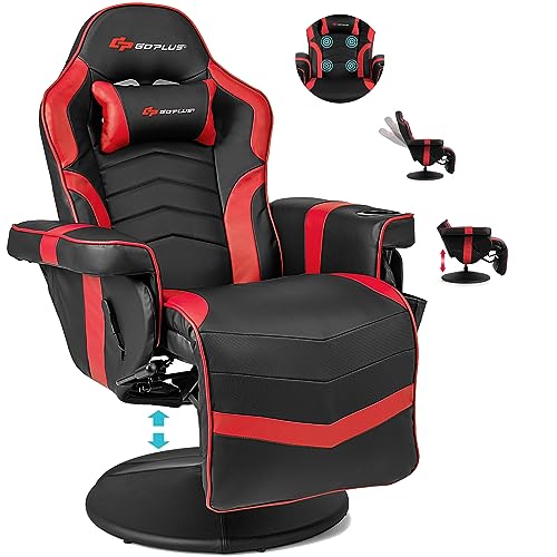 POWERSTONE Gaming Recliner Massage Gaming Chair with Footrest Ergonomic PU Leather Single Sofa with Cup Holder Headrest and Side Pouch, Adjustable Living Room Chair Seating, Black