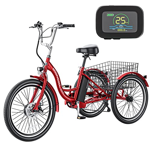 MOONCOOL Electric Tricycle for Adults, 350W 36V Electric Trike Motorized Three Wheel Electric Bicycle, 7 Speeds 3 Wheels Adult Electric Tricycle with Large Basket