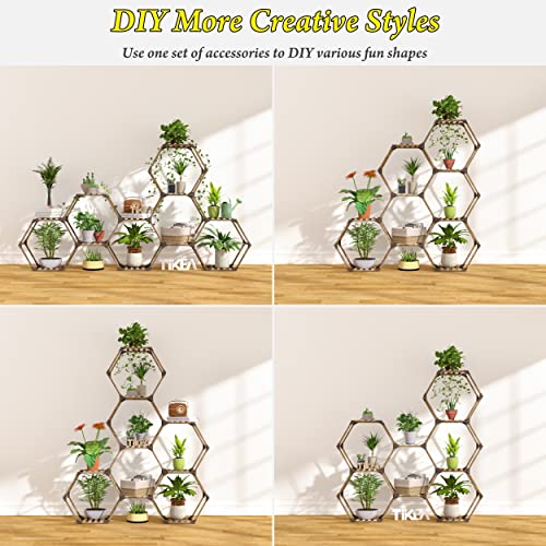 Tikea Plant Stand Indoor Hexagonal Plant Stand for Multiple Plants Indoor Outdoor Large Wooden Plant Shelf Creative DIY 6 Tiered Flowers Stand Rack for Living Room Balcony Patio Window