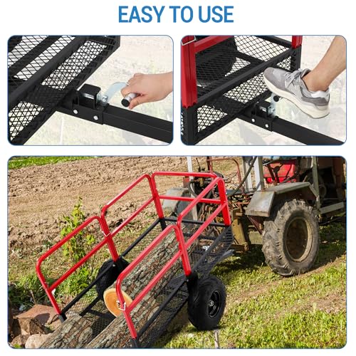 Garden Dump Cart, 1500 Lbs Capacity 22 Cubic Feet Heavy Duty Steel ATV Trailer Pull Behind Yard Wagon with 2 Wheels, Outdoor Lawn Mower Cart for Tractor, ATV, UTV