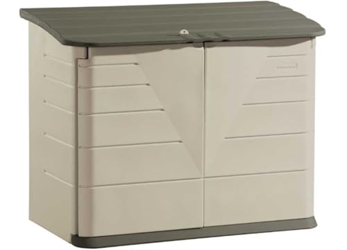 Rubbermaid Small Horizontal Resin Outdoor Storage Shed With Floor (4.5 x 3 Ft) Weather Resistant, Beige/Brown, Organization for Home/Backyard/Pool Chemicals/Toys/Garden Tools/Porch/Patio Cushions