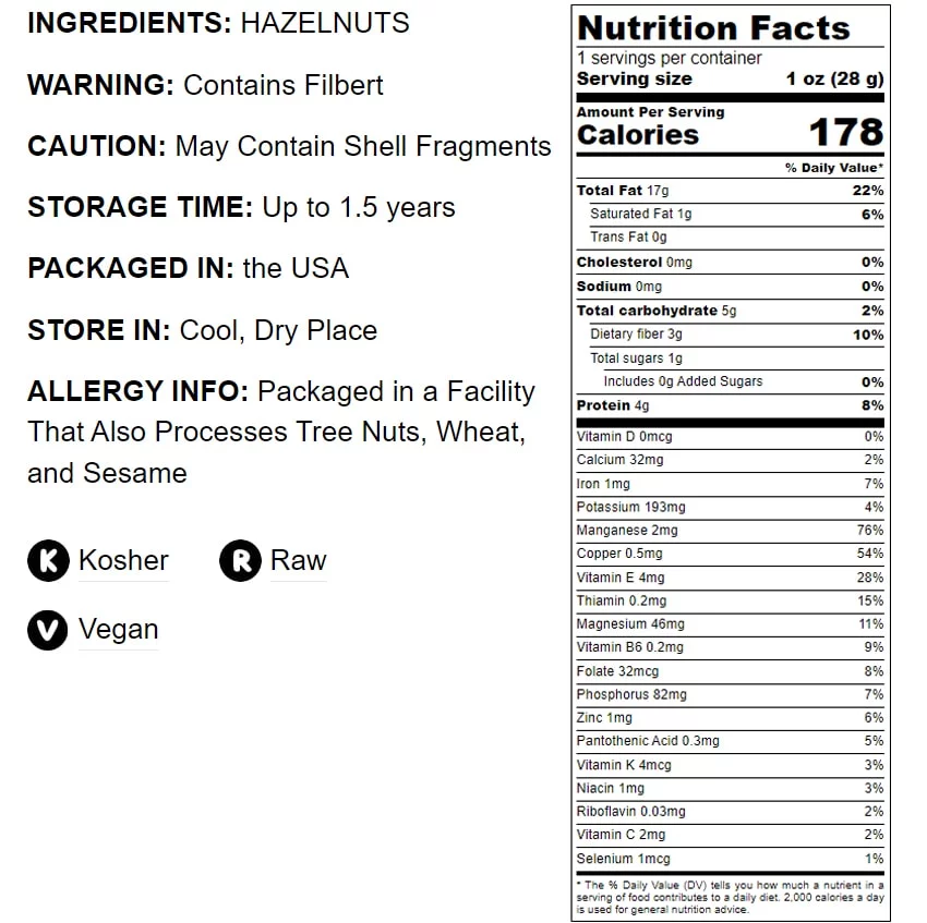 Food to Live, Raw Hazelnuts, 2 Pounds, Kosher