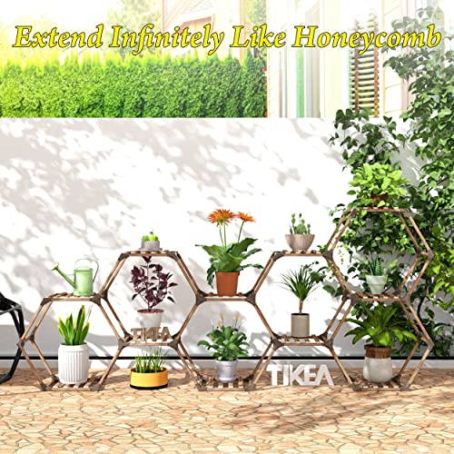 Tikea Plant Stand Indoor Hexagonal Plant Stand for Multiple Plants Indoor Outdoor Large Wooden Plant Shelf Creative DIY 6 Tiered Flowers Stand Rack for Living Room Balcony Patio Window