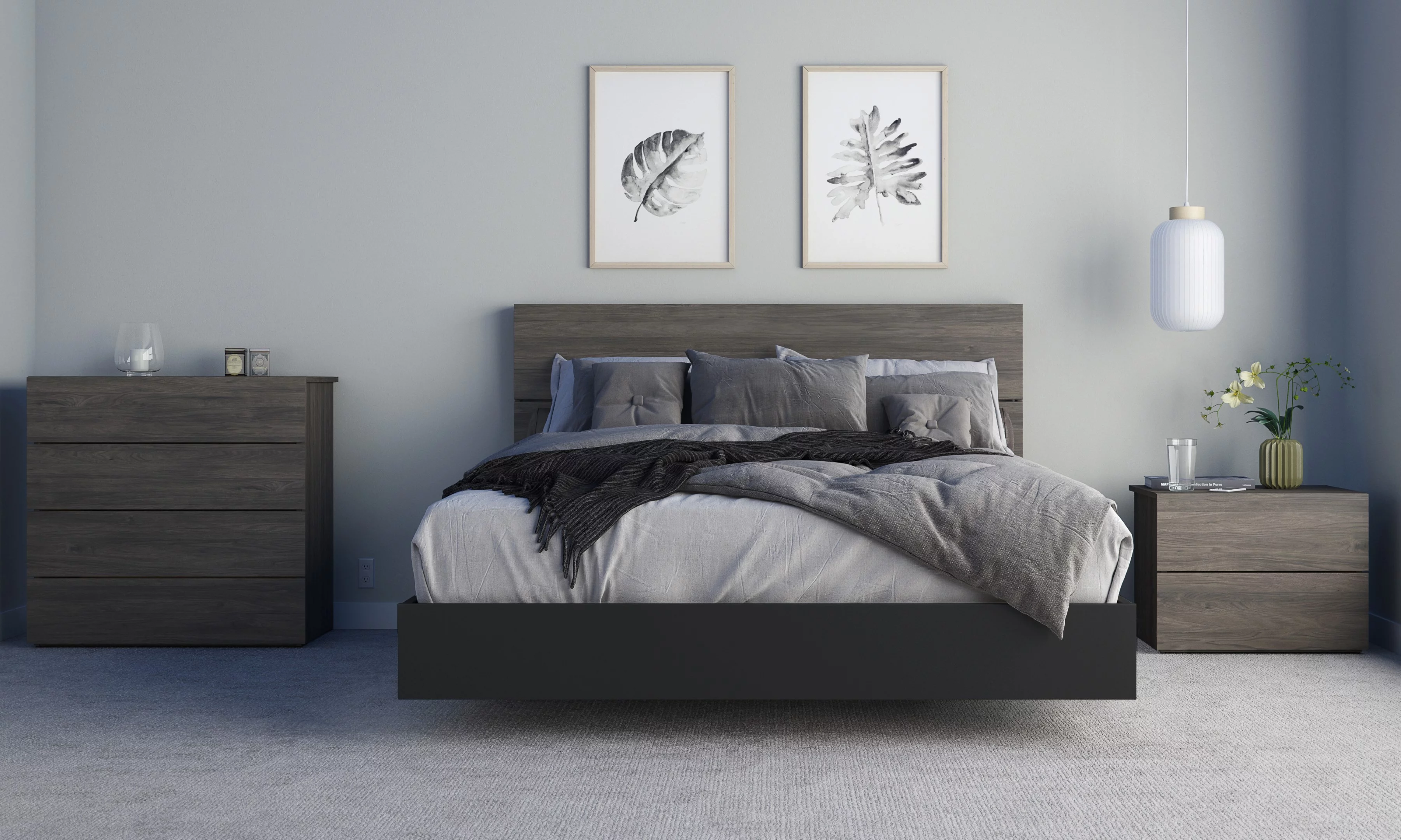 Apollo 4 Piece Queen Size Bedroom Set, Bark Grey and Black