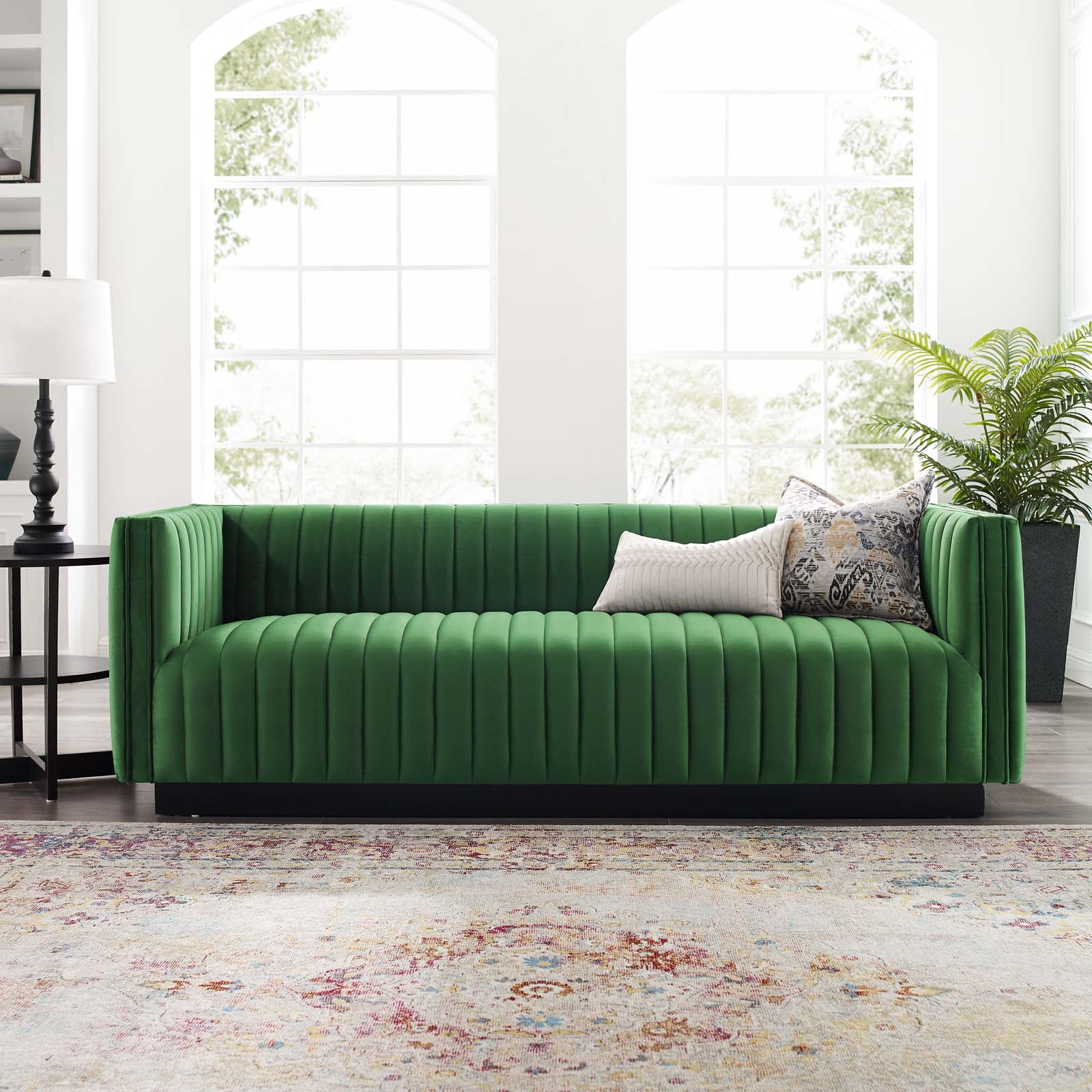 Modway Conjure Channel Tufted Velvet Sofa in Emerald