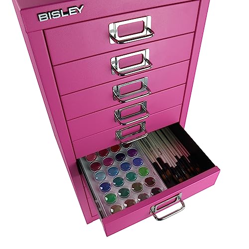 Bisley 10-Drawer Steel MultiDrawer Cabinet - Black, Chrome Pull Handles with Label Holders, Powder-Coated Steel, Removable Drawers, Fits Under Most Desks, Labels Included
