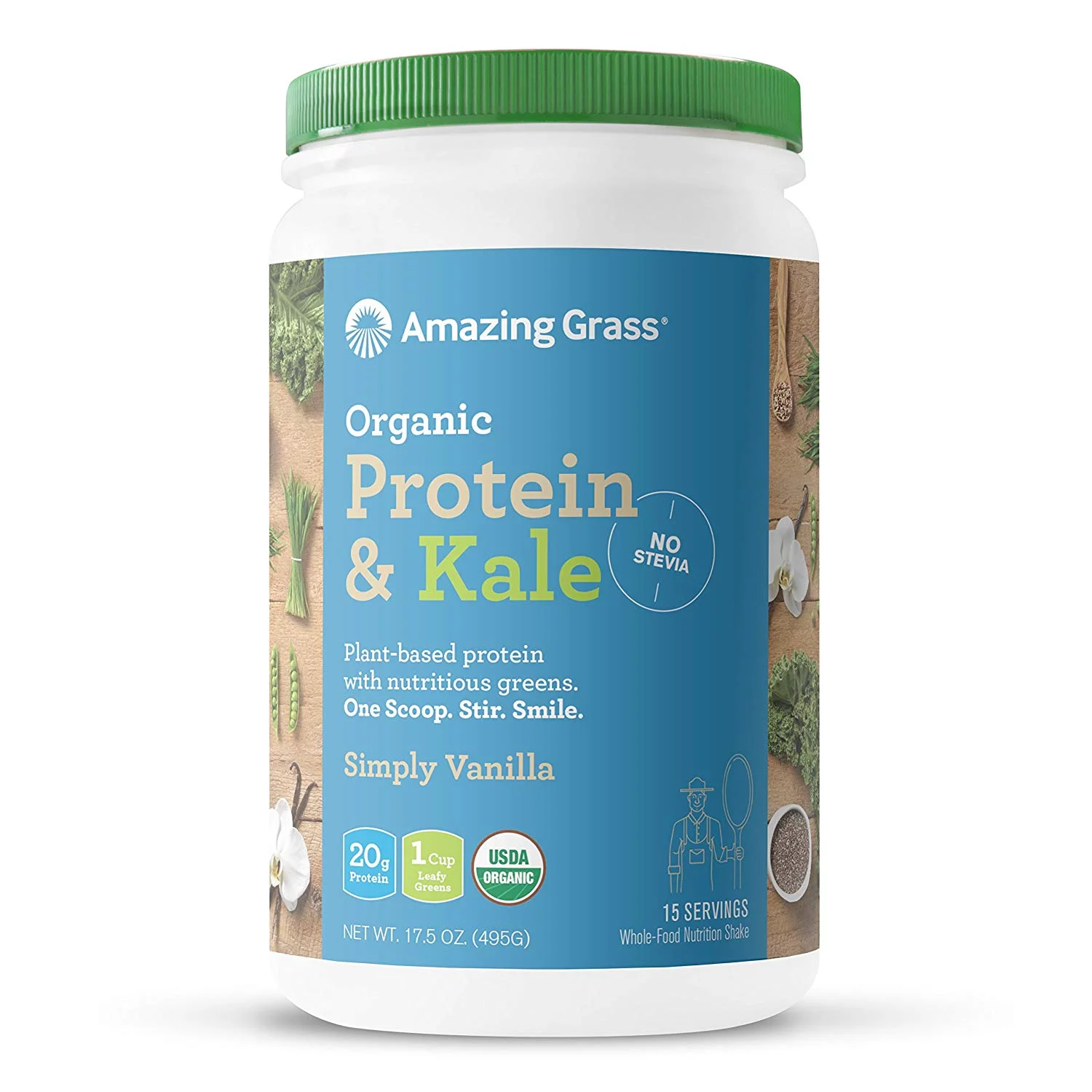 Amazing Grass Organic Protein & Kale Powder, Vanilla, 20g Protein, 1.1 Lb