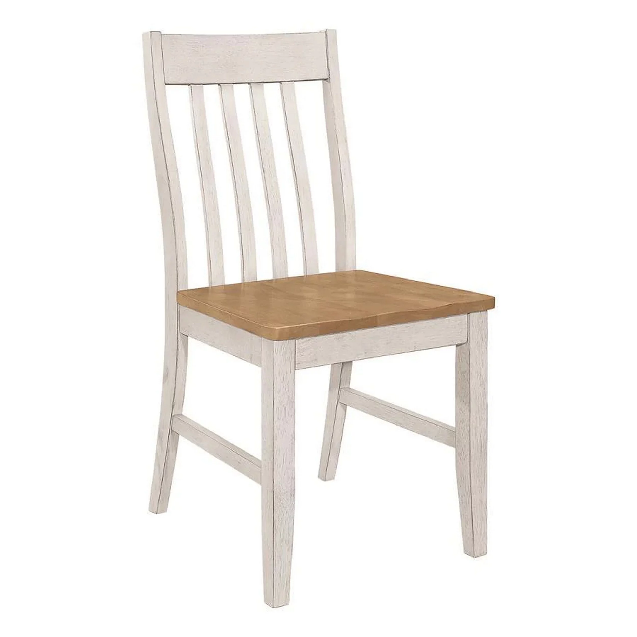 18 Inch Dining Chair, Set of 2, Slatted Back, Antique White Wood Frame