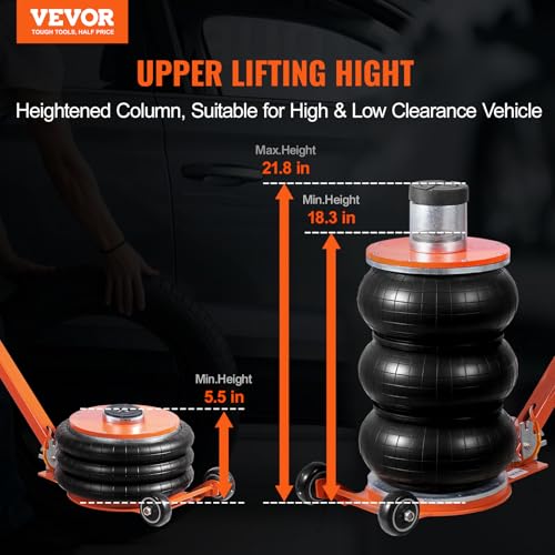 VEVOR Air Jack, 5 Ton/11000 lbs Triple Bag Air Jack, 4-10 S Lifting Pneumatic Jack with Heightened Column Lift up to 21.5