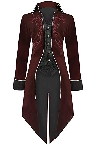 Medieval Steampunk Tailcoat Halloween Costumes for Men, Renaissance Pirate Vampire Gothic Jackets Vintage Warlock Frock Coat