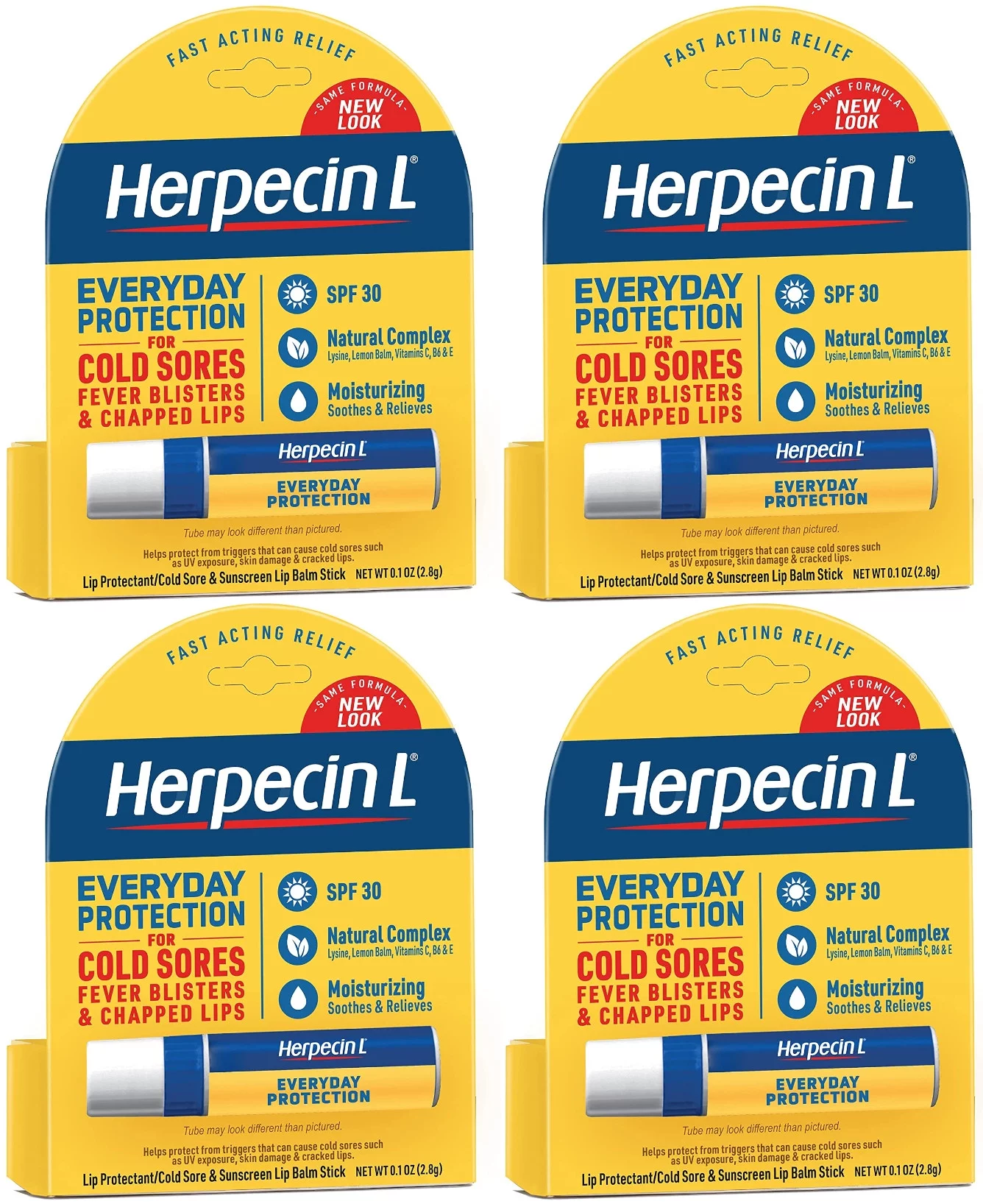 4 Pk Herpecin-L LIP BALM STICK SPF 30 Protectant Sunscreen cold sore .10oz Ea