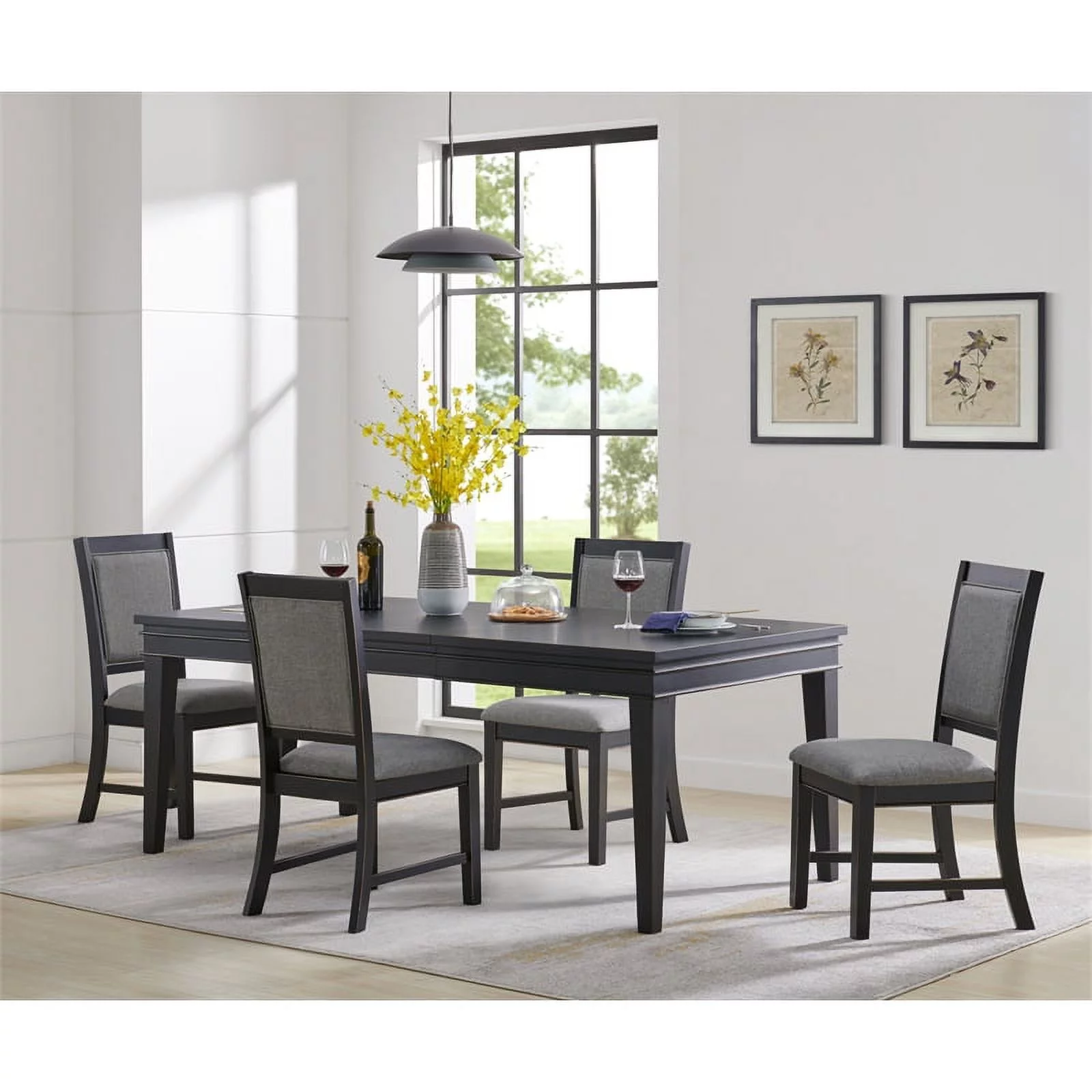 Del Mar Black and Grey Linen Dining Room Chair (Set of 2)