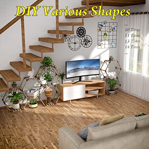 Tikea Plant Stand Indoor Hexagonal Plant Stand for Multiple Plants Indoor Outdoor Large Wooden Plant Shelf Creative DIY 6 Tiered Flowers Stand Rack for Living Room Balcony Patio Window